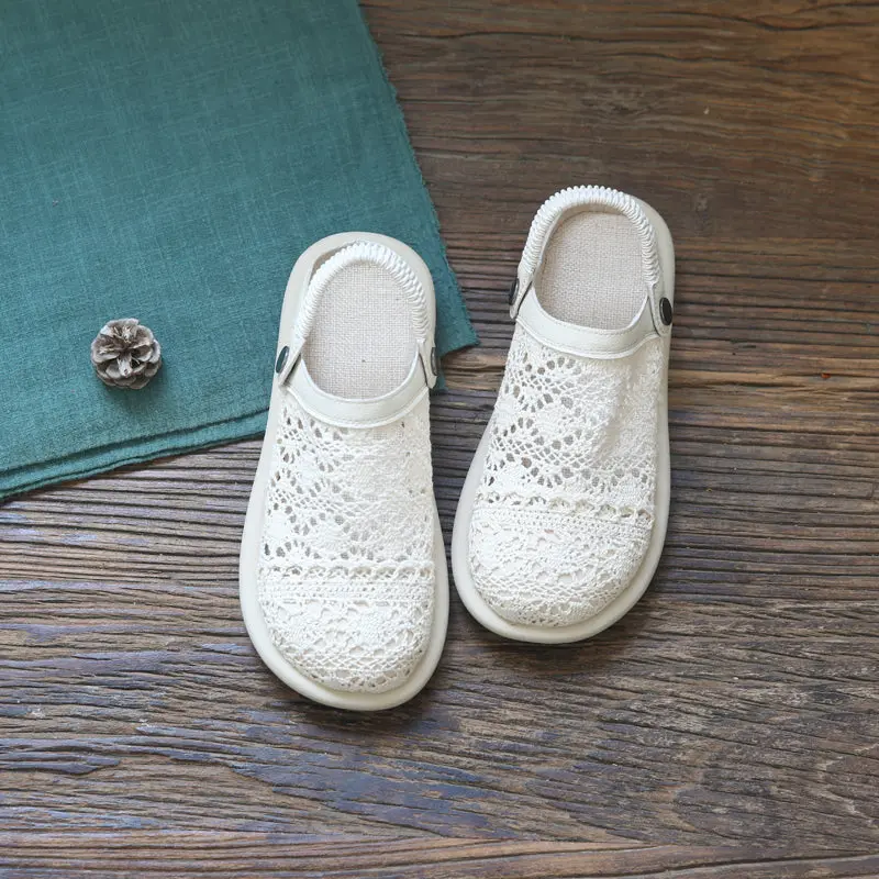 Women Retro Hollow Canvas Flat Casual Sandals online