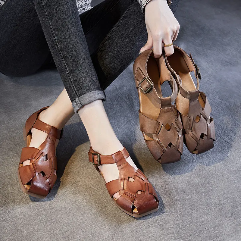 Women Summer Retro Plaited Leather Casual Sandals online